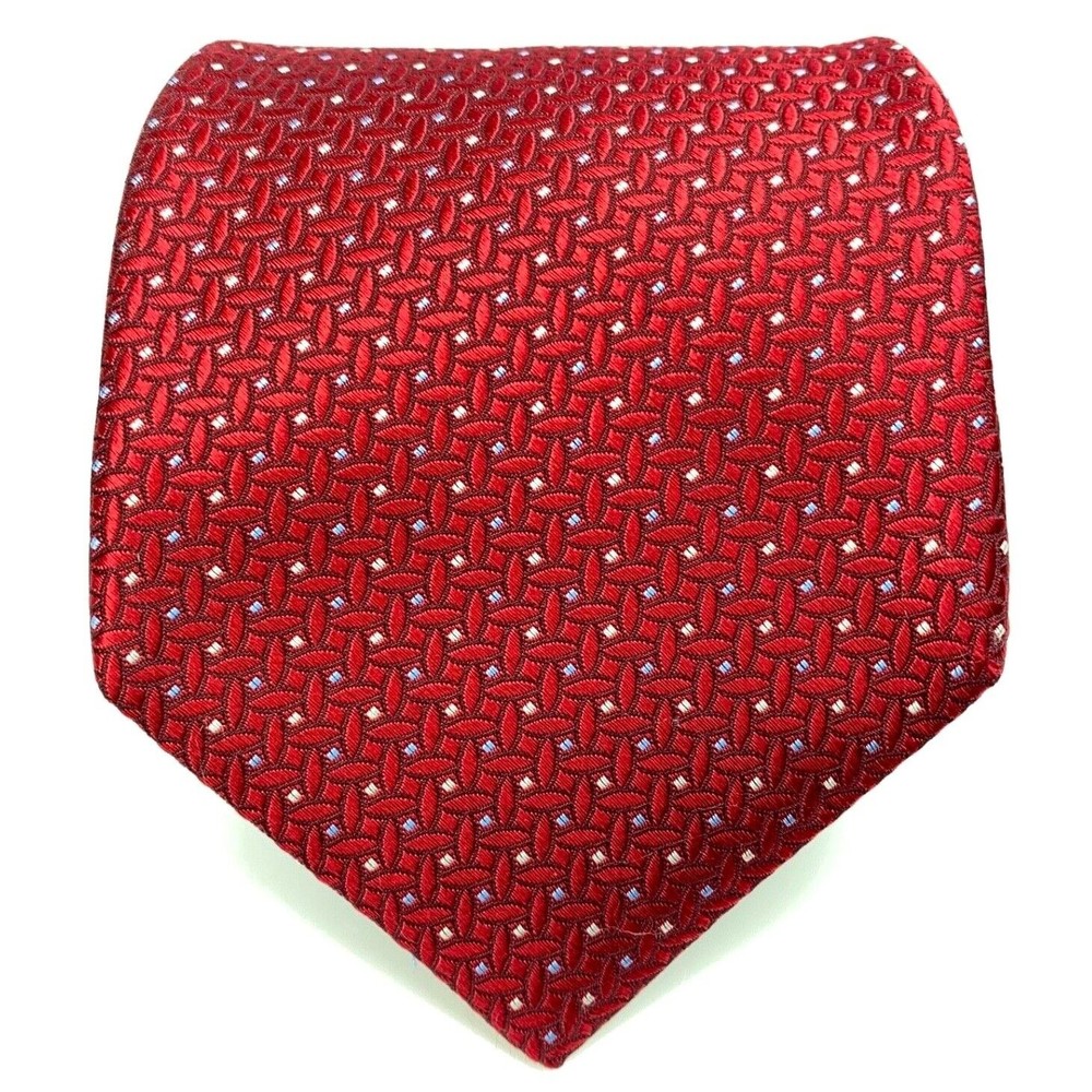 DANIEL CREMIEUX Tie Red 100% Silk Micro Squares Oval Geometric Men's Necktie 60"